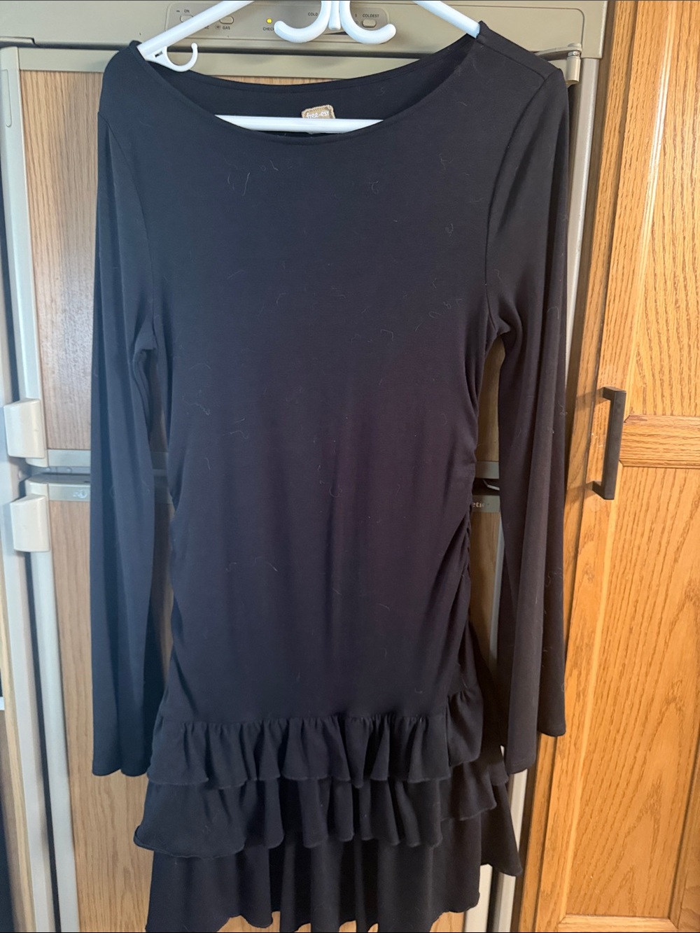 Black Long-Sleeve Ruffle Hem Women's Dress